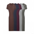 Women Ribbed Knit Maxi Dress Short Sleeve Polo Neck Button Slim Fit Solid Color Elegant Long Dress For Casual Daily Wear