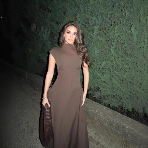 Elegant Women's Sleeveless Mock Neck Maxi Dress Solid Color Polyester Side Pleated with Metal Buckle for Evening Party Wedding Minimalist High-End A-Line Long Dress