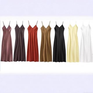 Women's Elegant Satin Silk Maxi Slip Dress V Neck Backless Spaghetti Strap Solid Color Sexy Evening Party Dress for Women Summer Wedding Guest