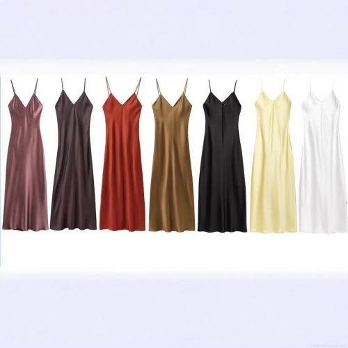 Women's Elegant Satin Silk Maxi Slip Dress V Neck Backless Spaghetti Strap Solid Color Sexy Evening Party Dress for Women Summer Wedding Guest