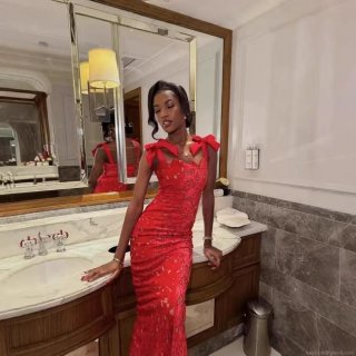 Women's Elegant Hollow Out Floral Lace Cami Maxi Dress With Bow Straps Slim Fit Sleeveless Evening Party Prom Gown For Women