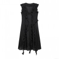 Women's Elegant V-Neck Sleeveless Maxi Dress Ruffle Wrap Solid Black Polyester Irregular Hem Evening Party Long Dress For Lady