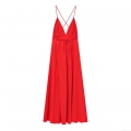 Elegant Red Backless Maxi Dress For Women V Neck Crisscross Strappy Pleated Evening Party Dress Polyester Sexy Sleeveless Long Dress