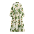 Women's Elegant Floral Print Lapel Long Sleeve Maxi Dress Retro Tiered Cake Skirt Single Breasted Polyester Dress Casual Party Spring Autumn