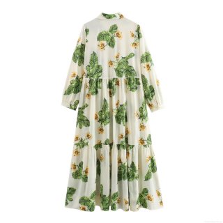 Women's Elegant Floral Print Lapel Long Sleeve Maxi Dress Retro Tiered Cake Skirt Single Breasted Polyester Dress Casual Party Spring Autumn