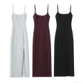 Women's Sexy Square Neck Slim Fit Camisole Maxi Dress Side Slit Solid Color Backless Elegant Party Club Night Long Dress