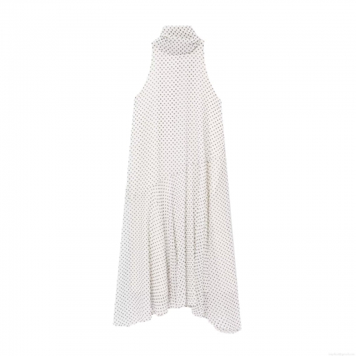 Women's Polka Dot Halter Neck Maxi Dress Elegant Sleeveless Bow Tie High Neck A-Line Chiffon Long Dress For Summer Vacation Party Fashion