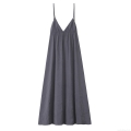 Women's Sexy V Neck Spaghetti Strap Backless Maxi Dress Elegant Solid Color Tie Back Ruched Long Sun Dress for Summer Beach Party