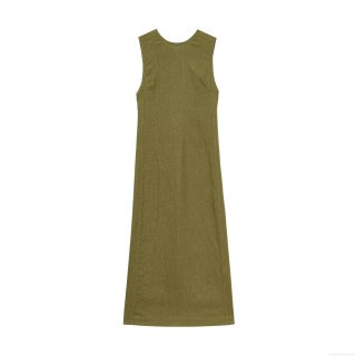 Minimalist Women Cotton Linen Sleeveless Maxi Dress Elegant Round Neck Backless V-cut H-Line Long Dress For Summer Vacation Daily Wear Breathable