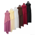 Women's Sexy Halter Neck Mesh Patchwork Maxi Dress Elegant Solid Color Irregular Hem Sleeveless Backless Evening Party Cocktail Long Dress Gown