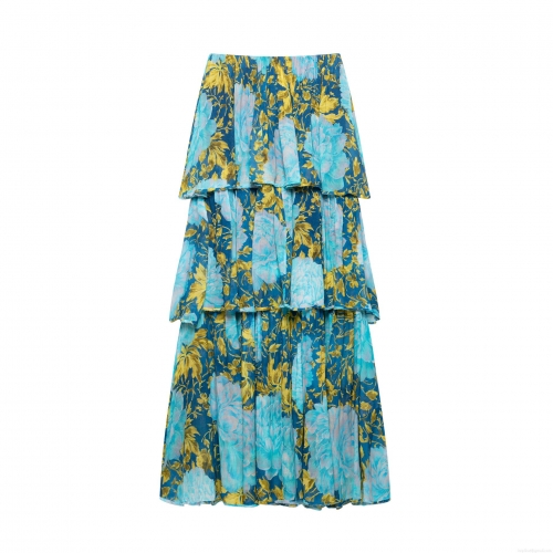 Women's Elegant Tube Top Maxi Dress Floral Print Tiered Layered Chiffon Feel Polyester Sleeveless Sundress For Party Vacation Summer Long Dress