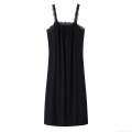 Women's Elegant Black Satin Lace Trim Maxi Dress Sexy Sleeveless V Neck Cami Slip Dress for Evening Party Celebrity Style