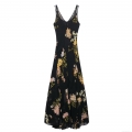 Women's French Elegant Floral Print Maxi Dress Sexy V-Neck Double Spaghetti Strap Sleeveless Backless A-Line Long Dress For Summer Beach Party Vacation