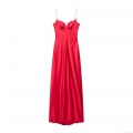 Women Elegant Red Satin Maxi Dress Sexy V Neck Spaghetti Strap Backless Long Evening Party Dresses High Quality Polyester Silk Like Prom Gown