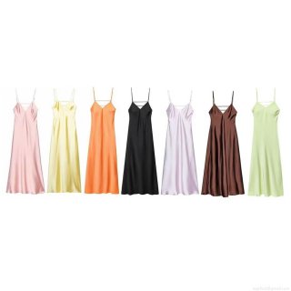 Women's Elegant Satin Backless Cut Out Maxi Dress V-Neck Spaghetti Strap Long Slip Dress For Party Wedding Evening Formal Occasions