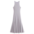 Women's Elegant Sleeveless Mesh Maxi Dress 100% Polyester Solid Color Round Neck Swing Party Evening Long Dress For Ladies Spring Summer Fashion