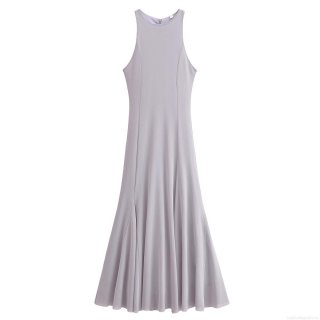 Women's Elegant Sleeveless Mesh Maxi Dress 100% Polyester Solid Color Round Neck Swing Party Evening Long Dress For Ladies Spring Summer Fashion