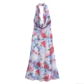 Women Halter Neck Maxi Dress 100% Polyester Floral Print V-Neck Backless Sleeveless Summer Resort Elegant A-Line Long Dress For Party Vacation
