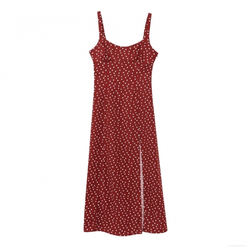 Women's Retro Polka Dot Slip Maxi Dress Elegant U-Neck Sleeveless Side Slit Polyester Long Dress For Summer Vacation Beach Party
