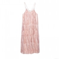 Sexy Women's Tie Dye Maxi Dress Elegant Metal Ring Spaghetti Strap Pleated Chiffon Camisole Dress Pink Brown Banquet Evening Party Gown