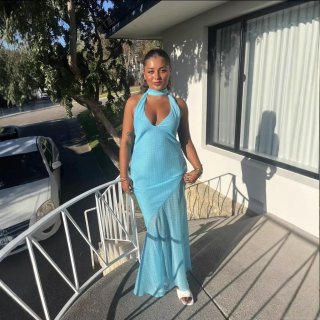 Sexy Polka Dot Halter Neck Maxi Dress Women's Backless Slim Fit Mesh Patchwork Long Party Dress Elegant Summer Beach Vacation Sundress