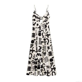 Women's Sexy Hollow Out Abstract Print Maxi Cami Dress With Metal Ring Elegant Party Evening Clubwear Polyester Sleeveless Long Dress