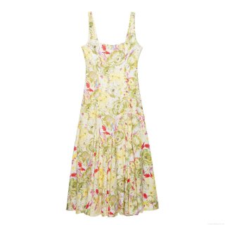 Women's Floral Print Maxi Dress Summer Sleeveless Spaghetti Strap Square Neck Backless Long Dress Casual Beach Vacation Party Elegant Sundress