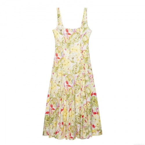 Women's Floral Print Maxi Dress Summer Sleeveless Spaghetti Strap Square Neck Backless Long Dress Casual Beach Vacation Party Elegant Sundress