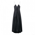 Women's Sexy Backless V Neck Satin Maxi Dress 100% Polyester Spaghetti Strap Long Dress For Party Evening Club Wedding Guest Elegant Minimalist Solid Color Black Slip Dress