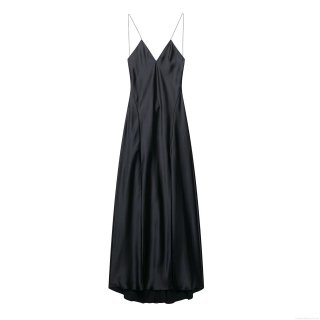 Women's Sexy Backless V Neck Satin Maxi Dress 100% Polyester Spaghetti Strap Long Dress For Party Evening Club Wedding Guest Elegant Minimalist Solid Color Black Slip Dress