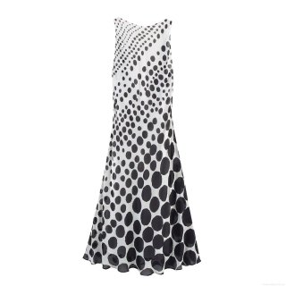 Women's Elegant Retro Polka Dot Sleeveless Maxi Dress Lightweight Chiffon Round Neck Long Flowy Sundress For Summer Party Vacation Ladies Fashion