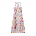 Women's Floral Print Halter Maxi Dress Sexy Backless Sleeveless Polyester Sundress For Summer Vacation Beach Party Elegant Long Dress