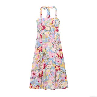 Women's Floral Print Halter Maxi Dress Sexy Backless Sleeveless Polyester Sundress For Summer Vacation Beach Party Elegant Long Dress