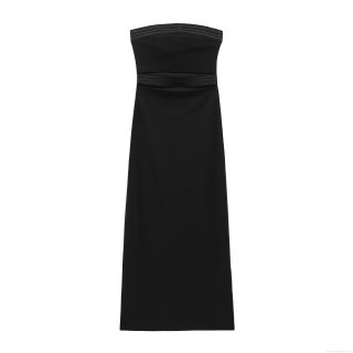 Women's Sexy Strapless Hollow Out Maxi Dress Elegant Elastic Slim Fit Bodycon Long Dress for Party Evening Clubwear Solid Color Black