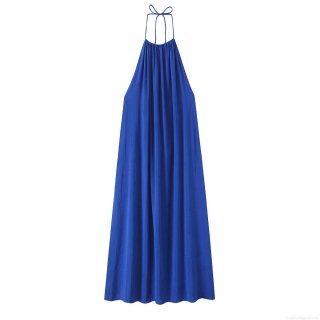 Women's Sexy Halter Neck V Neck Maxi Dress Solid Color Backless Flowy A-Line Long Dress For Summer Vacation Party Elegant Sleeveless Sundress Polyester Evening Gown