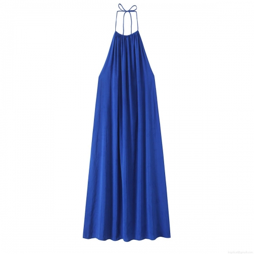 Women's Sexy Halter Neck V Neck Maxi Dress Solid Color Backless Flowy A-Line Long Dress For Summer Vacation Party Elegant Sleeveless Sundress Polyester Evening Gown