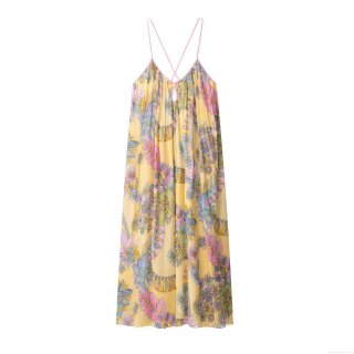 Women's Sexy Backless Floral Print Cami Maxi Dress Bohemian Summer Beach Vacation Long Dress Cross Straps Chiffon Polyester Sundress For Party