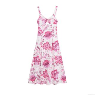 Women's Elegant Eyelet Embroidery Floral Print Maxi Dress Spaghetti Strap V Neck Cutout Backless Summer Vacation Party Lady Dress