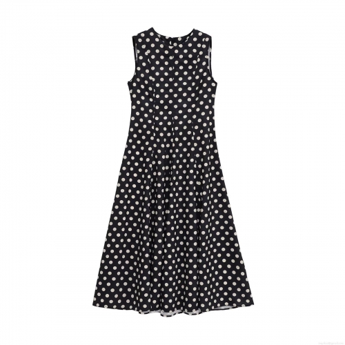 Women Vintage Polka Dot Sleeveless Maxi Dress Elegant Round Neck A-Line Long Dress For Summer Party Casual Wear Polyester Dress