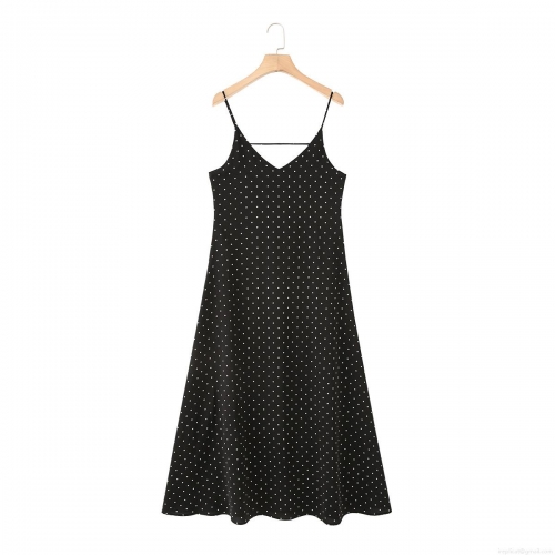 Women's Elegant Polka Dot Maxi Dress V-Neck Sleeveless Sling Dress Lightweight 100% Polyester A-Line Long Dress For Summer Party Dating Casual