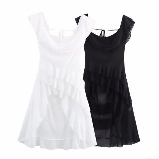 Women's Elegant Irregular Ruffle Sleeveless Maxi Dress Polyester Chiffon Tiered Backless Lace Up Long Dress Sexy Solid Color Party Evening Gown Summer Beach Vacation Sundress