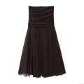 Women's Elegant Strapless Pleated Maxi Dress Solid Coffee Ruched Chiffon Long Dress For Party Wedding Dating Evening Wear