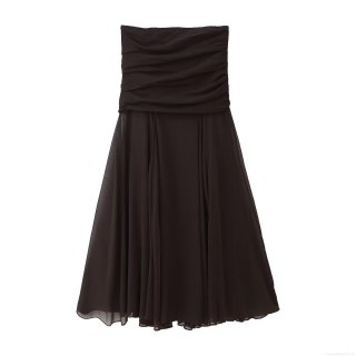 Women's Elegant Strapless Pleated Maxi Dress Solid Coffee Ruched Chiffon Long Dress For Party Wedding Dating Evening Wear