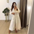 Women's Elegant V-Neck Hollow Out Embroidery Long Dress Bohemian Cotton Blend Lace Patchwork Maxi Dress For Vacation Party Ladies Clothing