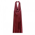 Women's Sexy Backless Velvet Halter Maxi Dress Wine Red Cowl Neck Sleeveless Evening Party Gown Elegant Formal Prom Dress