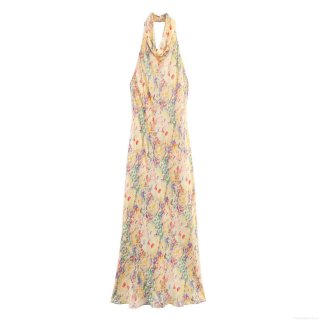 Women's Floral Print Maxi Dress Halter Neck V-Neck Backless Boho Vacation Beach Long Dress Elegant Summer A-Line Sundress