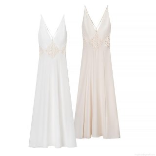 Women Elegant Satin Camisole Maxi Dress Lace Patchwork V Neck Sleeveless Backless Solid Color Silk Like Long Gown For Wedding Party Evening Date Summer