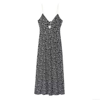 Women Sexy Floral Print Spaghetti Strap Maxi Dress Backless V-Neck Tie Front Elegant Party Vacation Sundress For Women