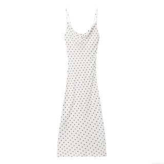 Women's Elegant Polka Dot Maxi Dress Cowl Neck Spaghetti Strap Sleeveless Polyester Slip Long Dress For Summer Party Wedding Guest Lady