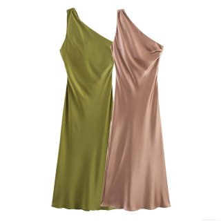 Women's Asymmetric One Shoulder Satin Maxi Dress Elegant Backless Silk Texture Evening Party Dress For Summer Women